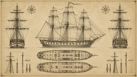 Sailing Frigate Technical Illustration