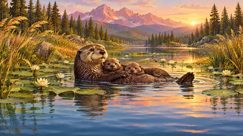 Otter Family on Mountain Pond