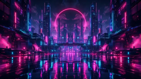 Cyberpunk City With Pink Ring