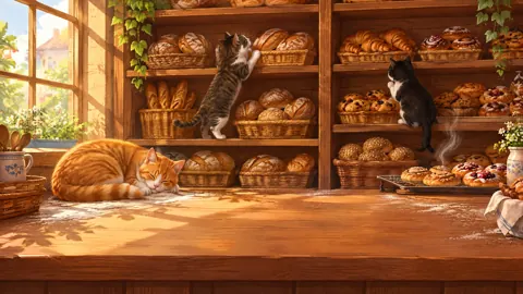 Cats in a Sunlit Bakery