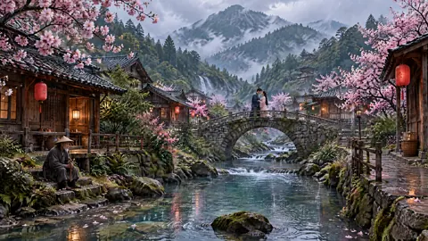 East Asian Village Stone Bridge
