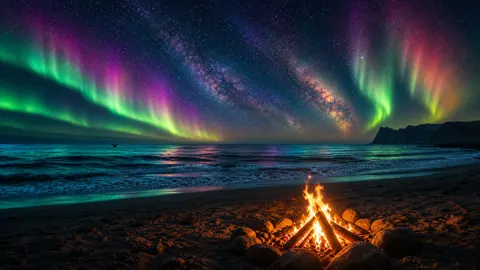Aurora Beach With Breaching Whale