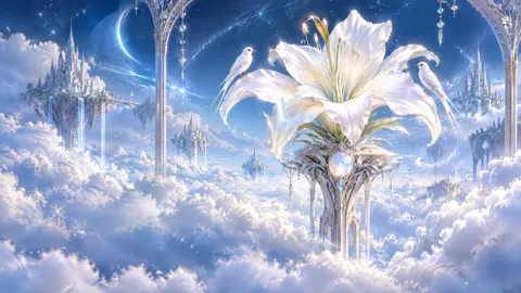 Giant White Lily Above Clouds