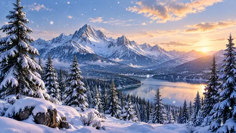 Frozen Lake Mountain Sunset