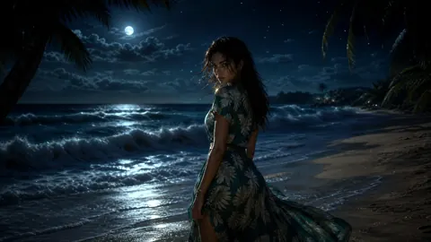 Woman in Floral Dress on Beach