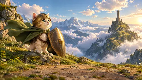 Kitten Knight on Mountain Cliff