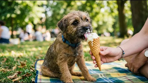 Terrier Puppy Eating Ice Cream