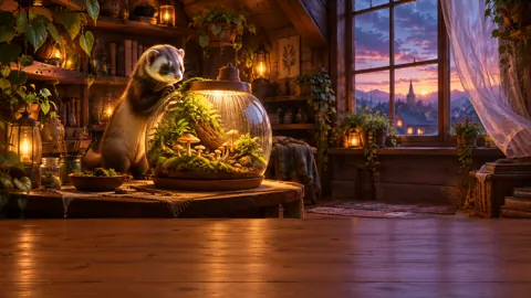 Ferret Tending Glowing Terrarium