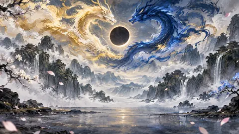 Gold And Blue Dragons Eclipse