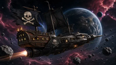 Pirate Galleon Spaceship with Rocket Engine