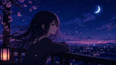Anime Girl on Moonlit Balcony