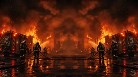 Firefighters at Burning Factory