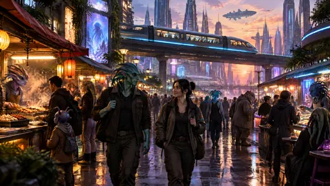 Sci-Fi Market at Sunset