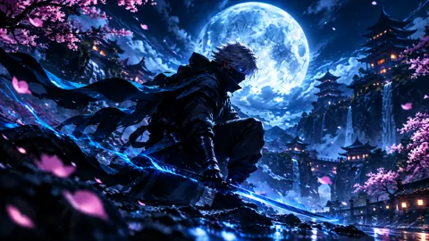 Masked Swordsman Under Full Moon