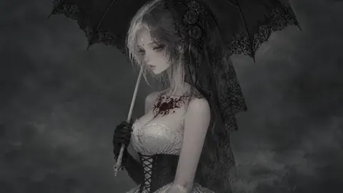 Gothic Bride With Black Umbrella