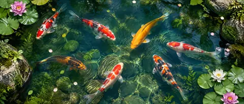 Koi Pond With Water Lilies