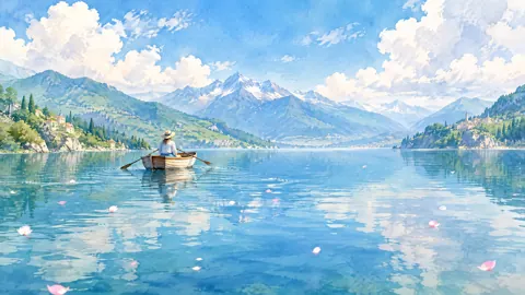Traveler Rowing Alpine Lake