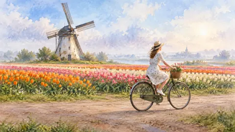 Tulip Fields Windmill Bicycle
