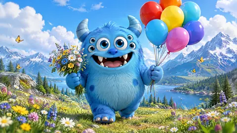 Blue Monster With Balloons