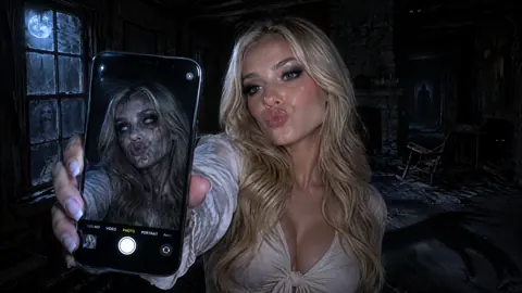 Woman With Ghostly Phone Double