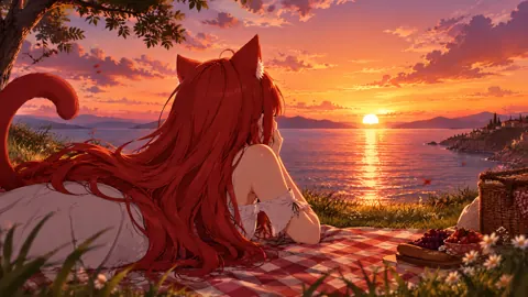 Catgirl Picnic at Sunset