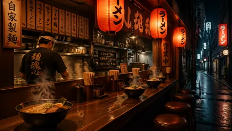 Ramen Shop Counter at Night