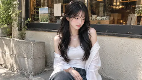 Woman Outside Korean Cafe