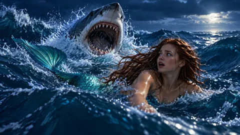 Mermaid Escaping Great White Shark