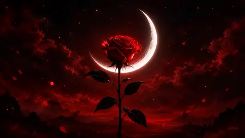 Red Rose Under Crescent Moon