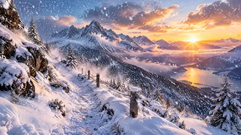 Snowy Mountain Trail Sunrise