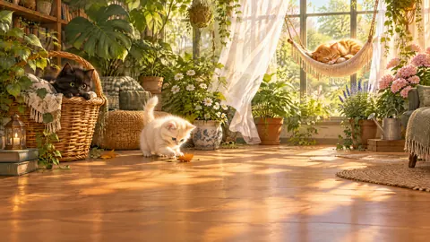 Three Kittens in Greenhouse