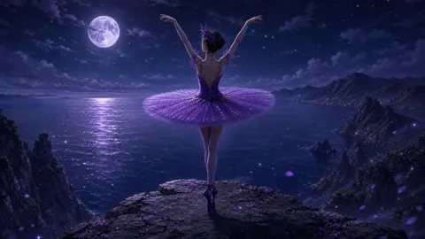 Ballerina on Moonlit Cliff