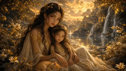 Woman and Girl With Kitten