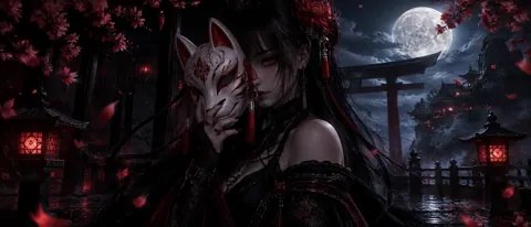 Gothic Woman With Kitsune Mask