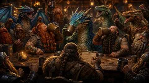 Wyvern Drinking With Dwarves