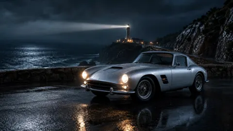 Silver Sports Car by Lighthouse