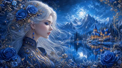 Silver-Haired Woman With Alpine Cottage