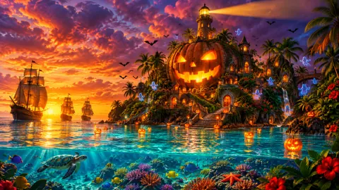 Halloween Lighthouse Island Sunset