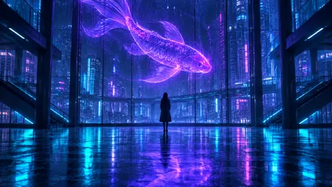 Woman Beneath Holographic Koi
