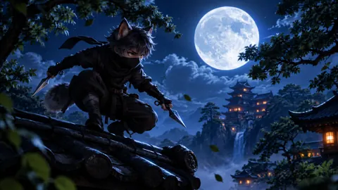 Fox Ninja Under Full Moon