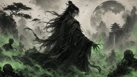 Necromancer With Skeletons and Pagoda