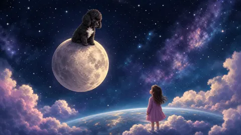Black Cocker Poodle on Moon