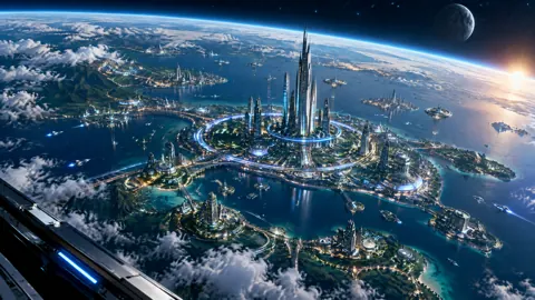 Futuristic Island City From Orbit