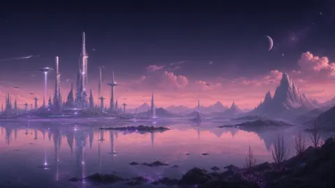 Alien Spire City at Dusk