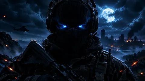 Masked Soldier with Blue Eyes