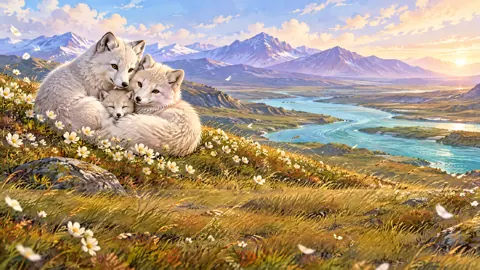 Arctic Fox Family on Tundra