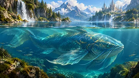 Giant Fish Beneath Mountain Lake