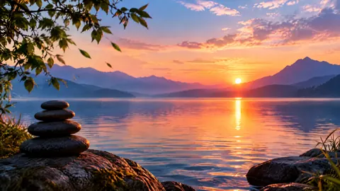 Stacked Stones by Sunset Lake