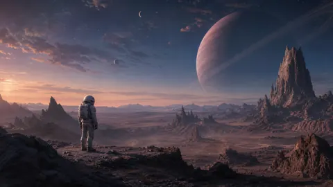 Astronaut Over Ringed Desert