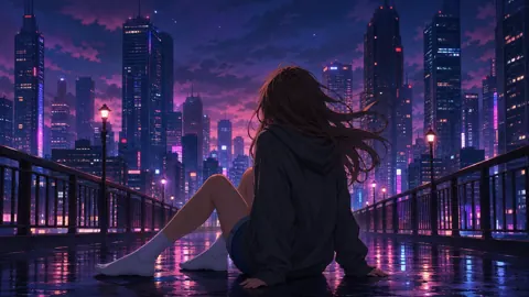 Anime Girl on Wet Bridge